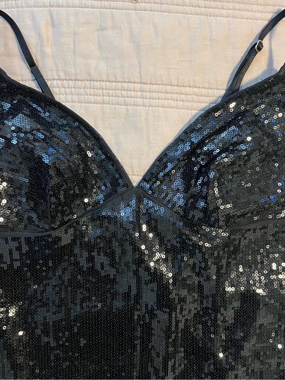 Victoria's Secret Black Sequin Cami Slip The Lacie Shiny Sparkle Minimal Noir - Picture 4 of 7